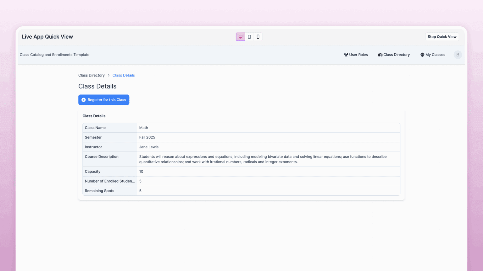 Free Class Directory & Catalog Template App | Knack