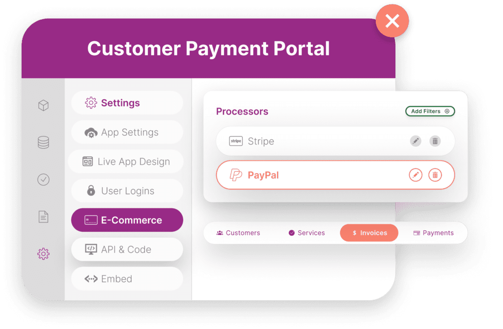 A view of the services and invoices dashboard in the customer portal app