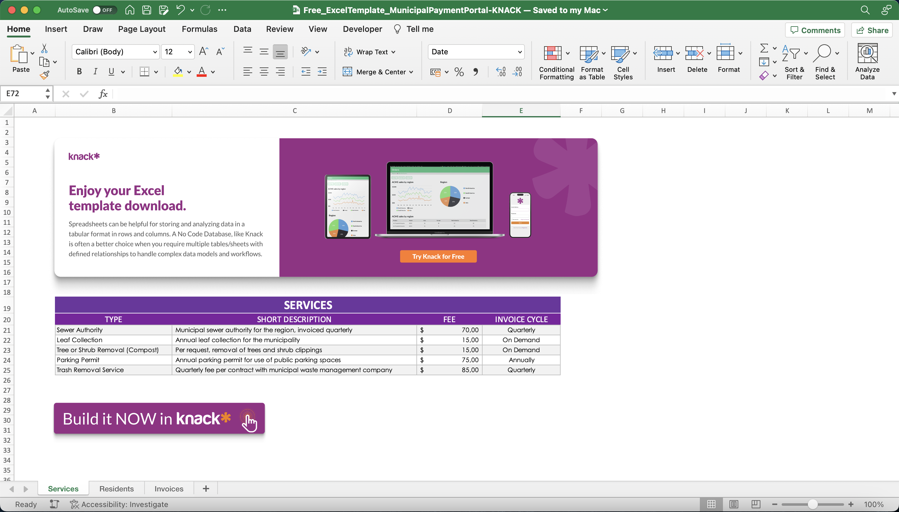 Municipal Payments Spreadsheet Template