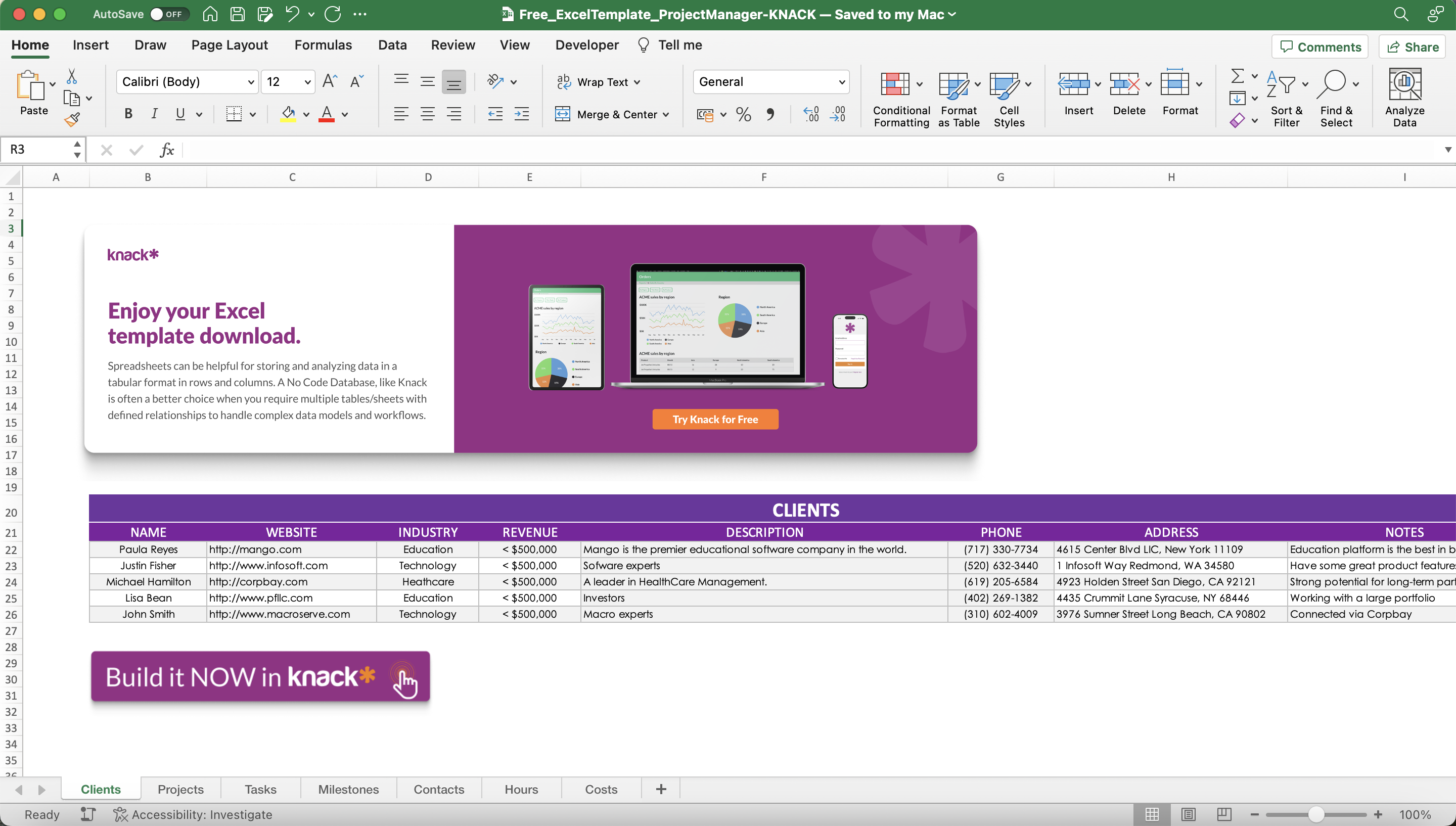 Free Project Management Excel Template