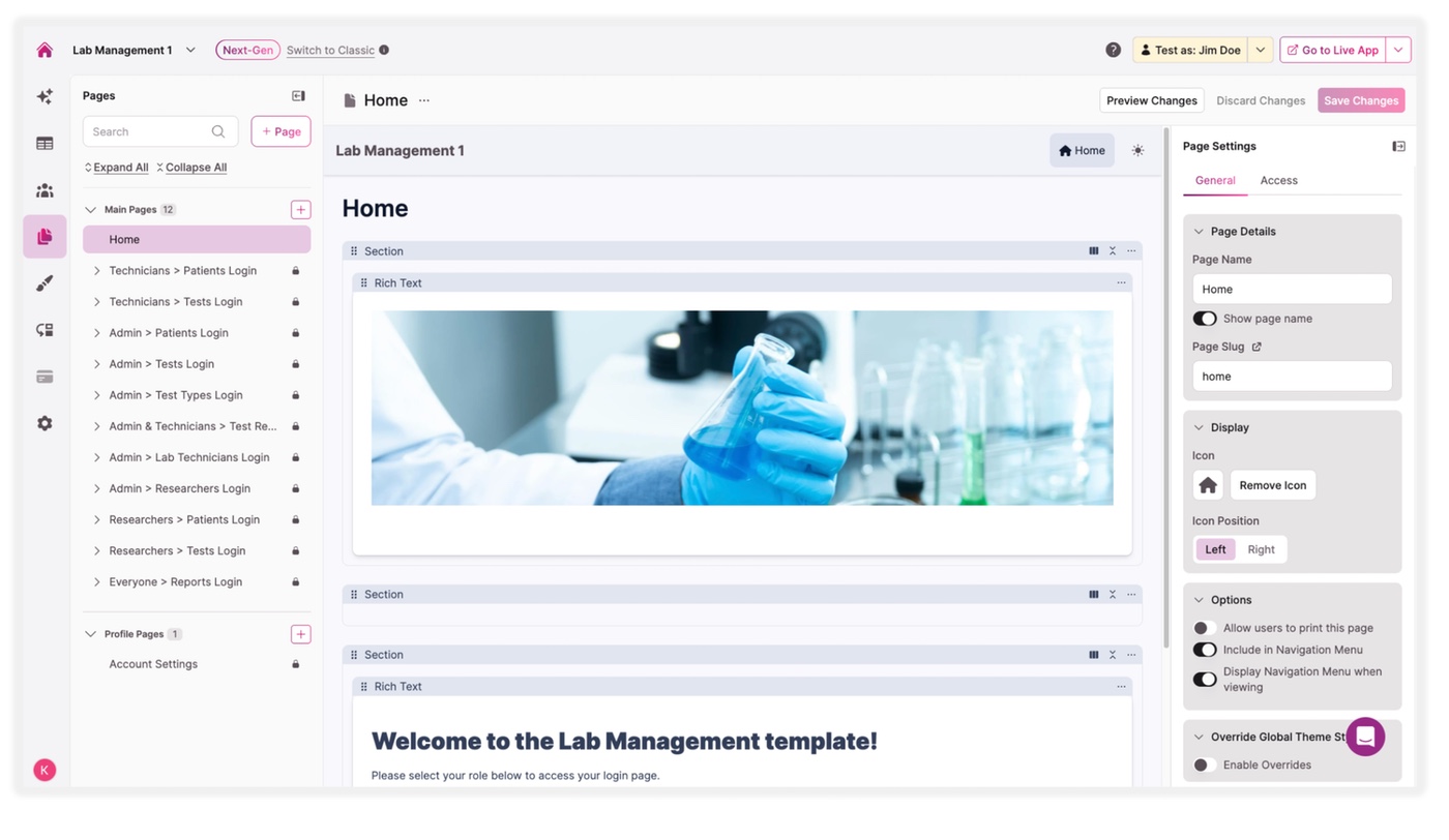 Screenshot Lab Management Template
