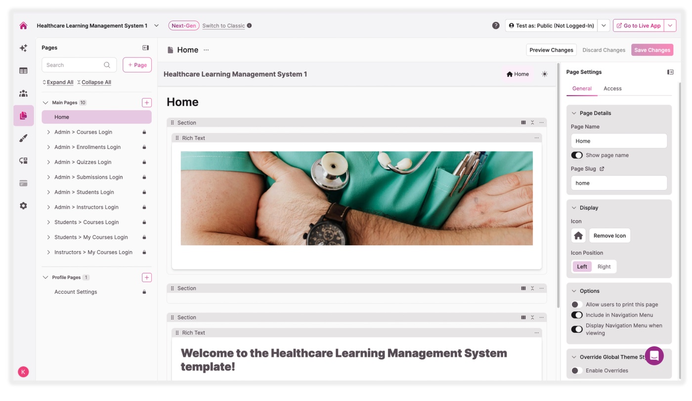 Healthcare Learning System App Template Screenshot Home