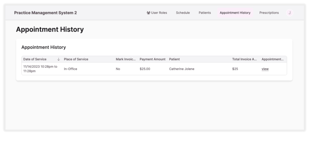 Medical Practice Management Template Screenshot Appointment History
