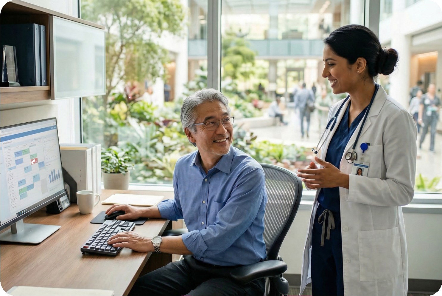 Hospital Administrator Talking to Doctor