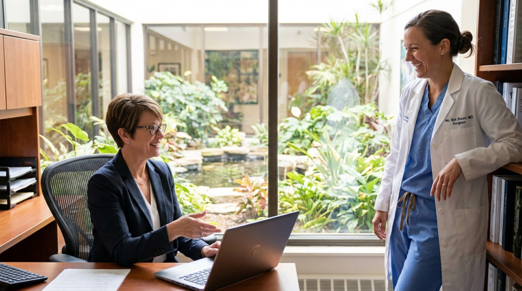 Hospital Administrator Talks to Surgeon