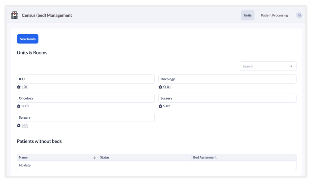 Screenshot Census Bed Management Template Units and Beds