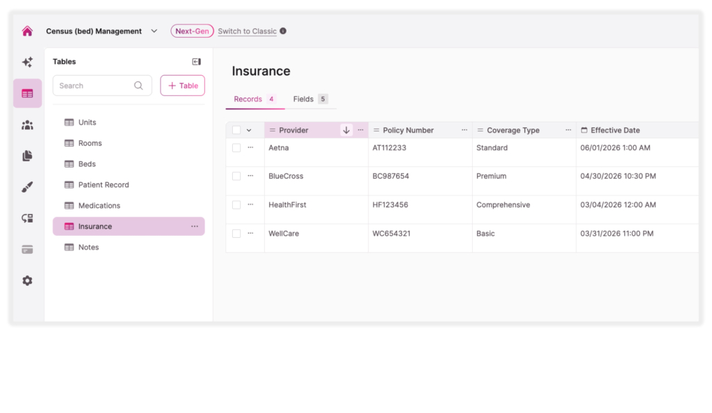 Screenshot Census Bed Management Template Insurance