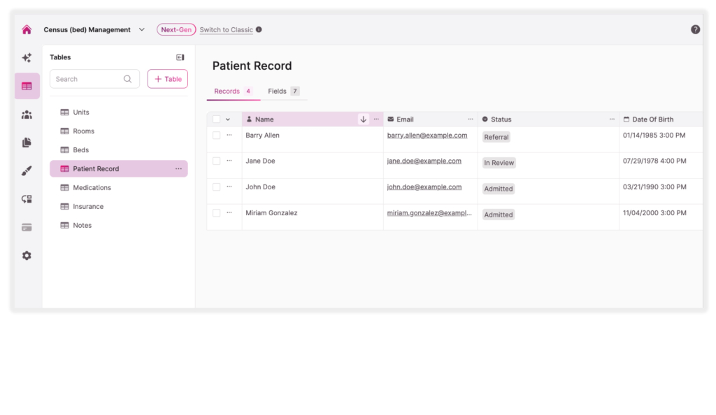 Screenshot Census Bed Management Template Patient Record