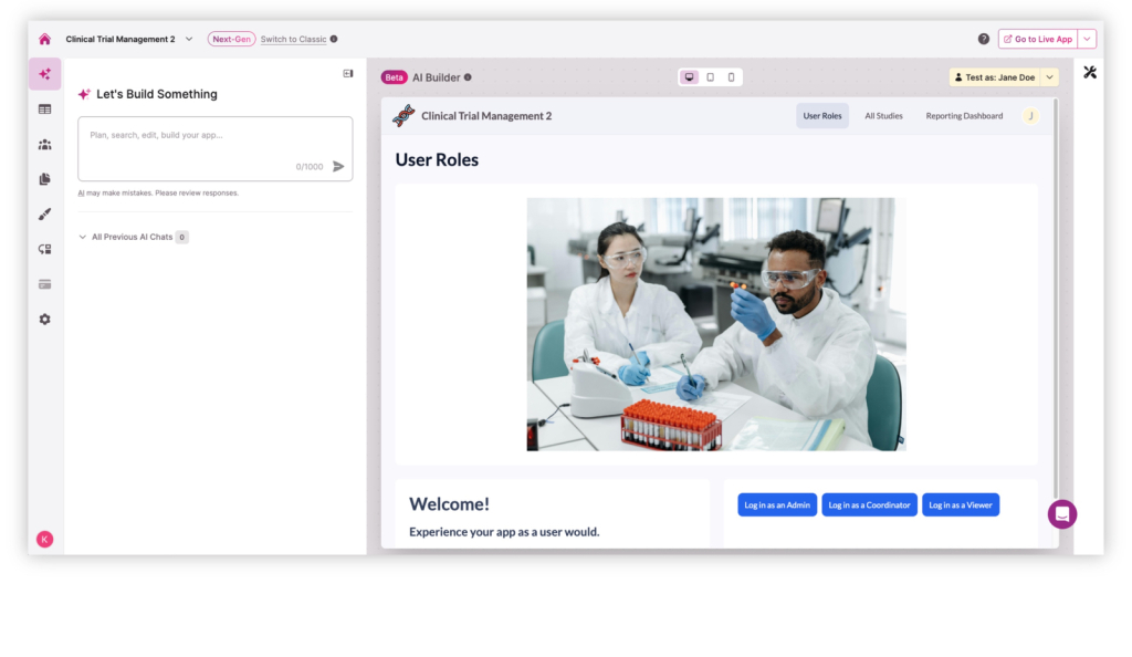 Clinical Trials Template Screenshot - User Roles