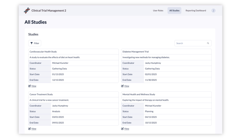 Clinical Trials Template Screenshot - All Studies