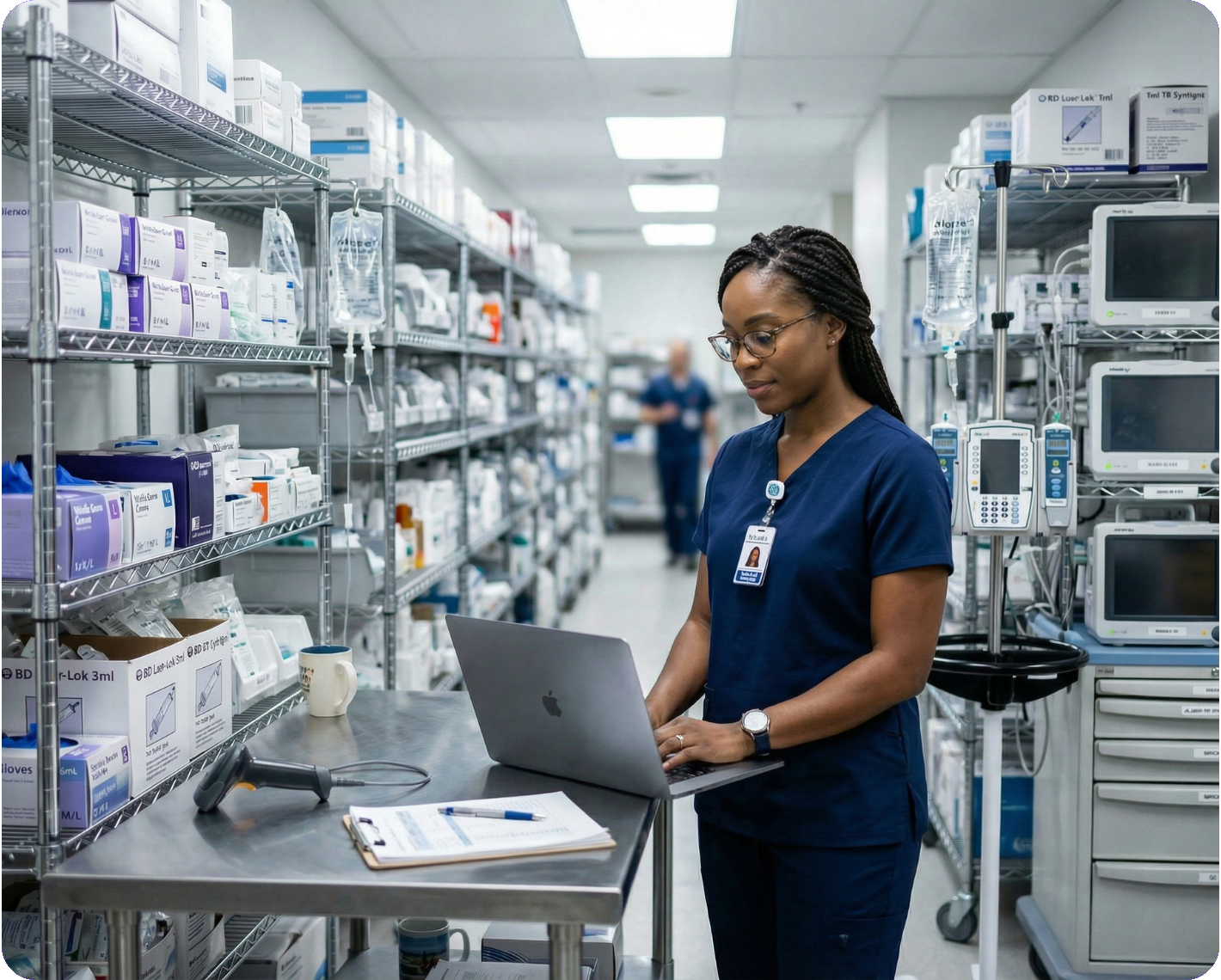 Woman Doing Medical Equipment and Inventory Management on an App
