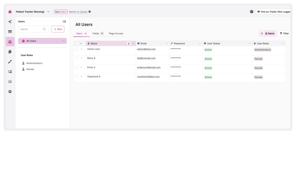 Nursing Patient Tracker App Template User Roles