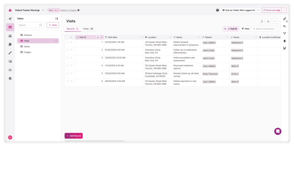 Nursing Patient Tracker App Template Screenshot Visits