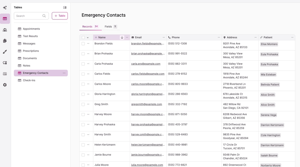 Screenshot Healthcare Nonprofit Emergency Contacts