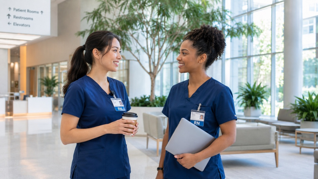 Two Nurses Talking About Healthcare Apps