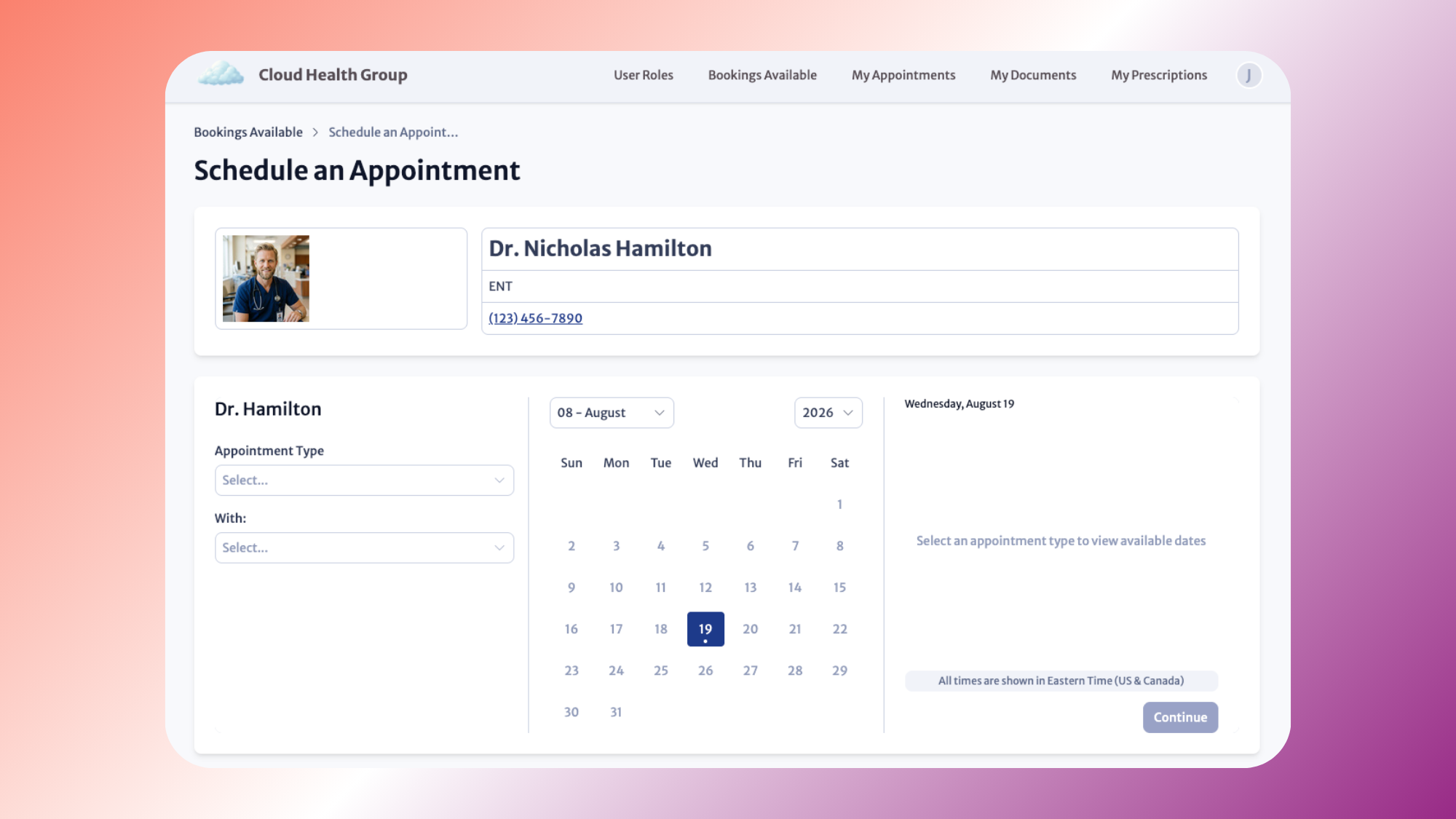 Knack Health native scheduling app showing a patient booking form and staff calendar view in the same platform.