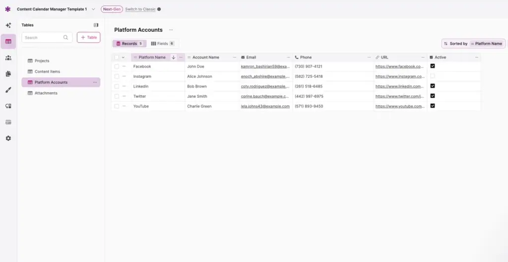 Screenshot - Marketing Content Calendar Template AI App - Channels
