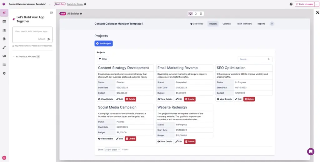 Screenshot - Marketing Content Calendar Template AI App - Projects