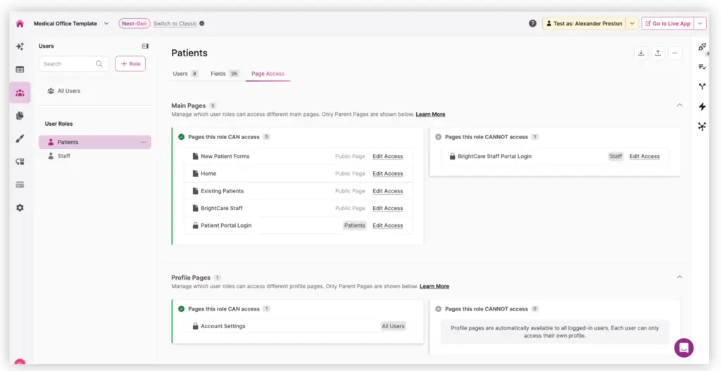 Screenshot Patient Intake Template