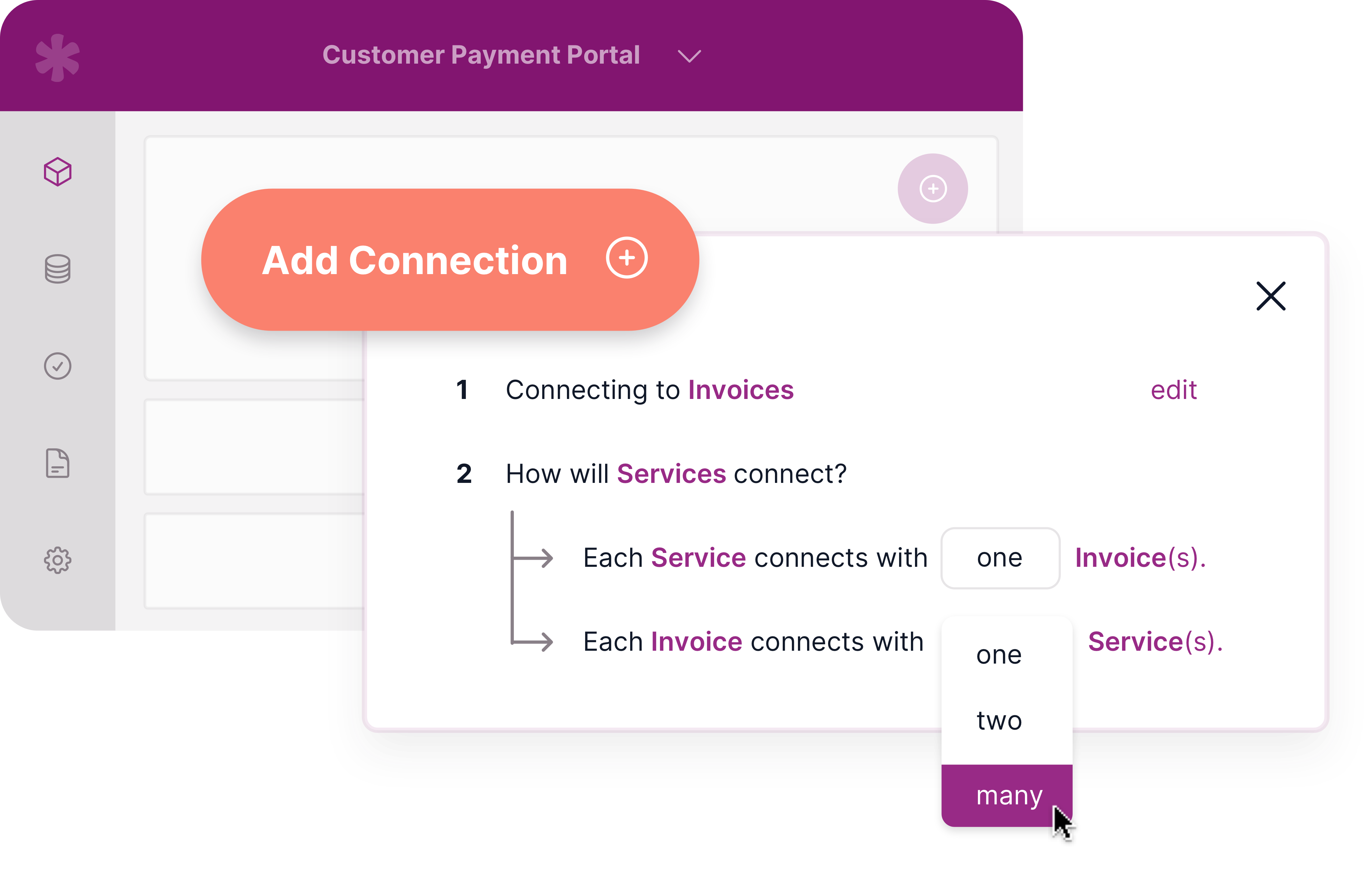 illustration of customer payment portal function showing example of adding connections