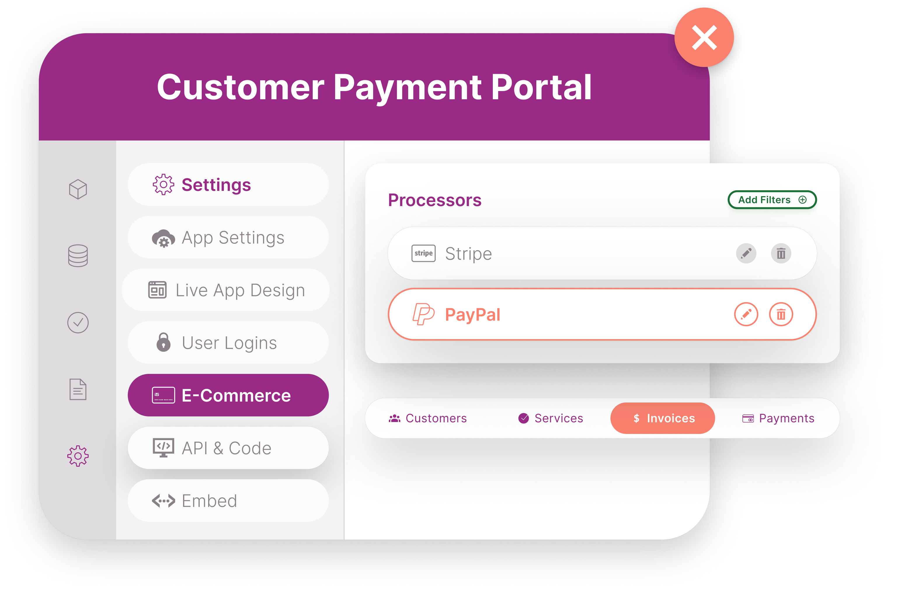 A view of the services and invoices dashboard in the customer portal app