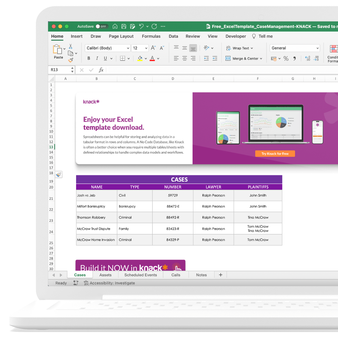 free excel template for case management