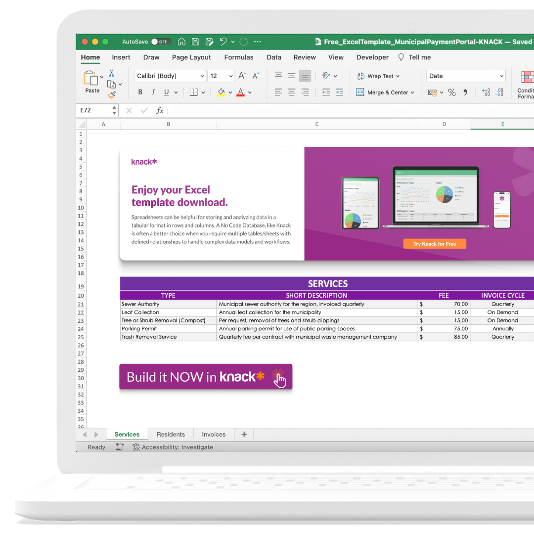 Municipal Payments Spreadsheet Template