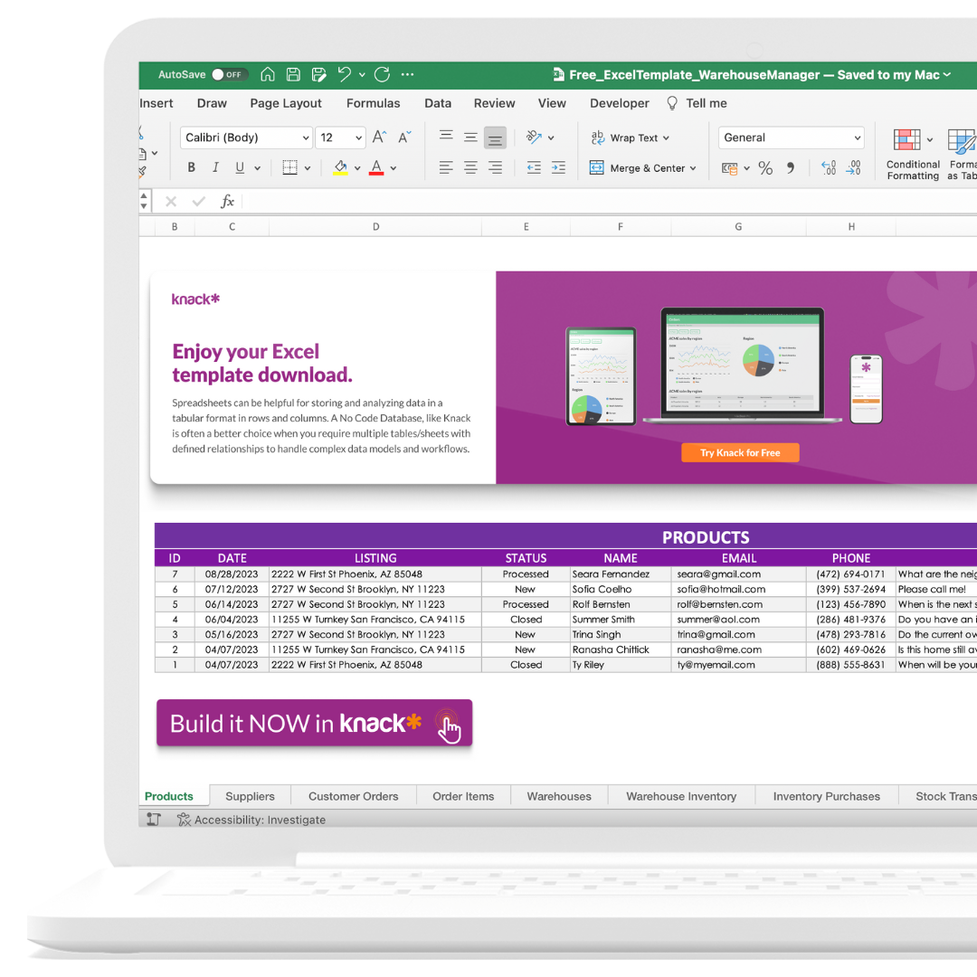 Warehouse Manager Excel Spreadsheet