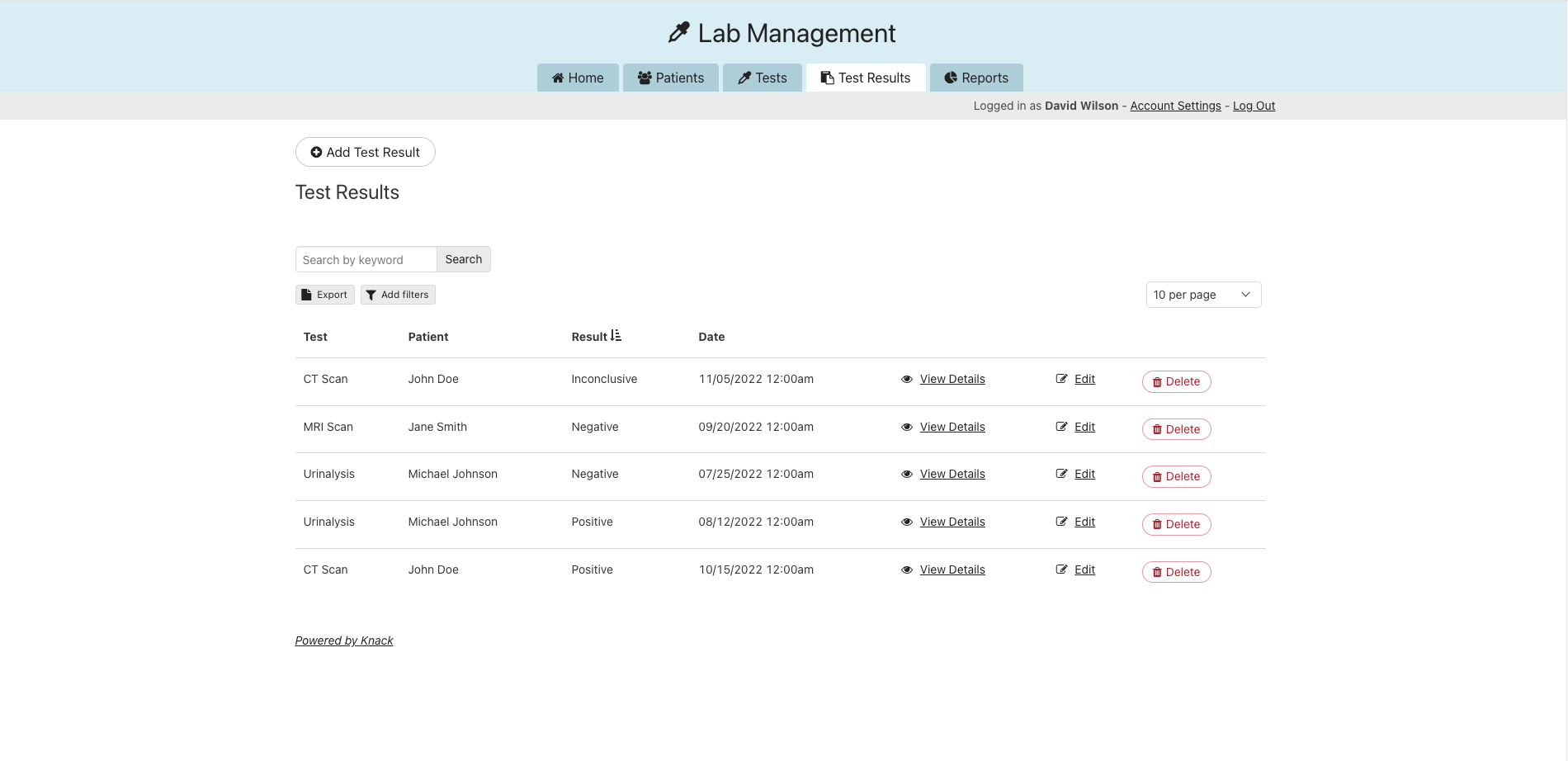 Test Laboratory Info Management software Template App | Knack