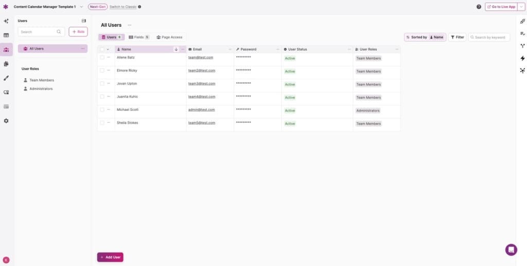 Screenshot - Marketing Content Calendar Template AI App - Users