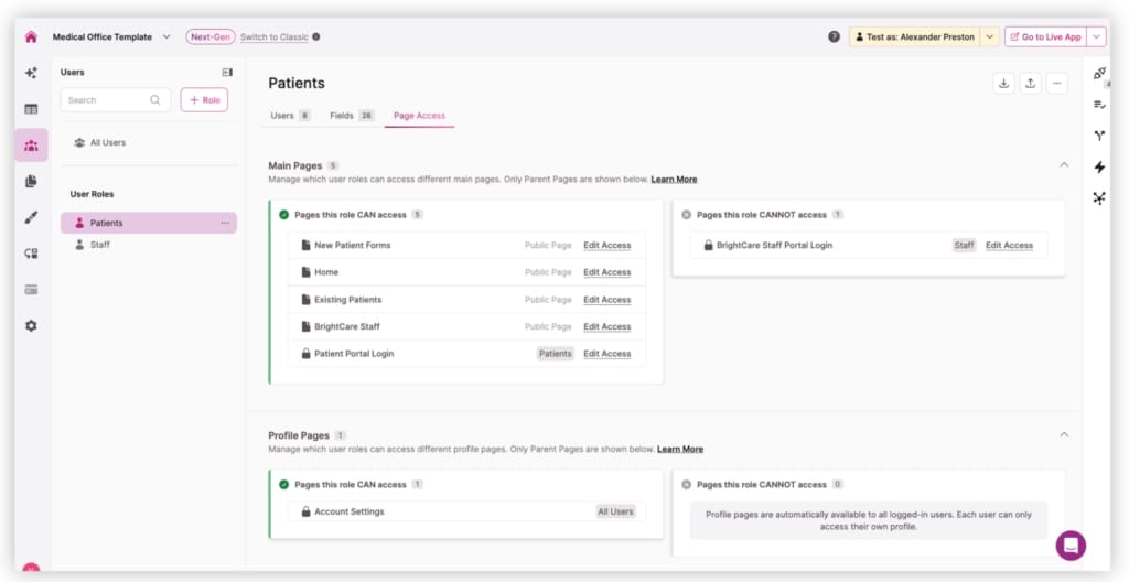 Screenshot Patient Intake Template